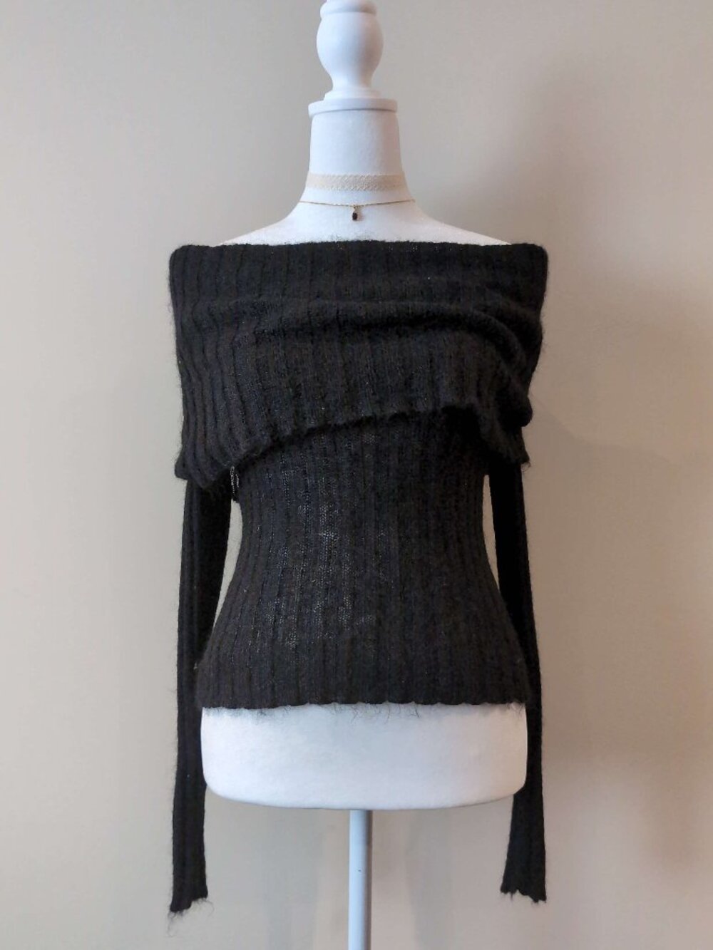 Mohair Black Off the Shoulder Sweater